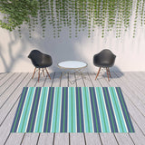 8' X 11' Blue and Green Geometric Stain Resistant Indoor Outdoor Area Rug - Homeroots - Flyclothing LLC