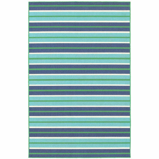 9' X 13' Blue and Green Geometric Stain Resistant Indoor Outdoor Area Rug - Homeroots - Flyclothing LLC