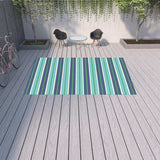9' X 13' Blue and Green Geometric Stain Resistant Indoor Outdoor Area Rug - Homeroots - Flyclothing LLC