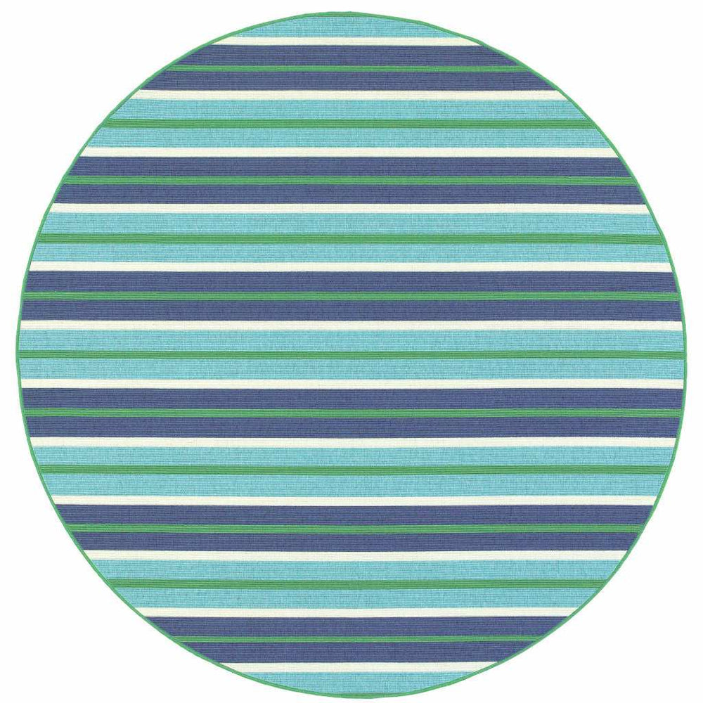 8' X 8' Blue and Green Round Geometric Stain Resistant Indoor Outdoor Area Rug - Homeroots - Flyclothing LLC