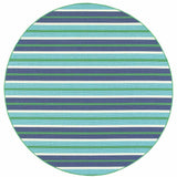 8' X 8' Blue and Green Round Geometric Stain Resistant Indoor Outdoor Area Rug - Homeroots - Flyclothing LLC