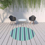8' X 8' Blue and Green Round Geometric Stain Resistant Indoor Outdoor Area Rug - Homeroots - Flyclothing LLC