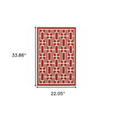 2' X 3' Red and Ivory Geometric Stain Resistant Indoor Outdoor Area Rug - Homeroots - Flyclothing LLC