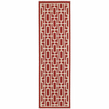 2' X 8' Red and Ivory Geometric Stain Resistant Indoor Outdoor Area Rug - Homeroots - Flyclothing LLC