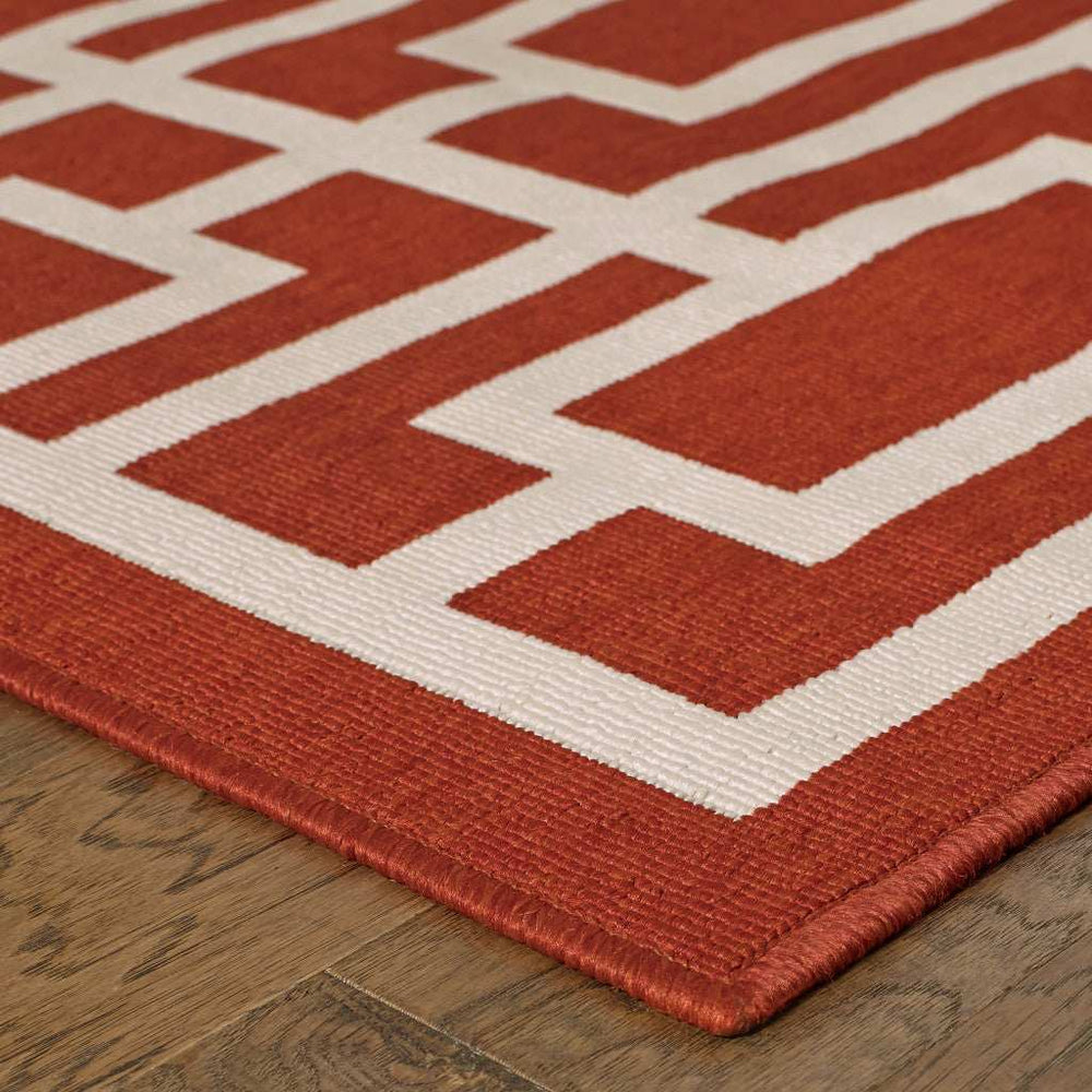 2' X 8' Red and Ivory Geometric Stain Resistant Indoor Outdoor Area Rug - Homeroots - Flyclothing LLC