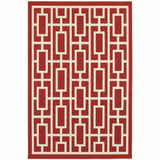 5' X 8' Red and Ivory Geometric Stain Resistant Indoor Outdoor Area Rug - Homeroots - Flyclothing LLC