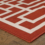 7' X 10' Red and Ivory Geometric Stain Resistant Indoor Outdoor Area Rug - Homeroots - Flyclothing LLC