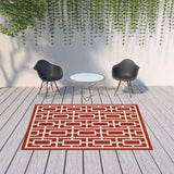7' X 10' Red and Ivory Geometric Stain Resistant Indoor Outdoor Area Rug - Homeroots - Flyclothing LLC