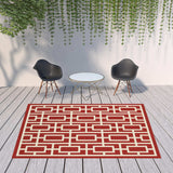 8' X 11' Red and Ivory Geometric Stain Resistant Indoor Outdoor Area Rug - Homeroots - Flyclothing LLC