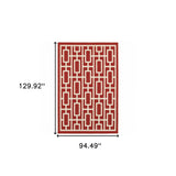8' X 11' Red and Ivory Geometric Stain Resistant Indoor Outdoor Area Rug - Homeroots - Flyclothing LLC