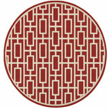 8' X 8' Red and Ivory Round Geometric Stain Resistant Indoor Outdoor Area Rug - Homeroots - Flyclothing LLC