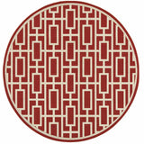 8' X 8' Red and Ivory Round Geometric Stain Resistant Indoor Outdoor Area Rug - Homeroots - Flyclothing LLC