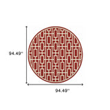 8' X 8' Red and Ivory Round Geometric Stain Resistant Indoor Outdoor Area Rug - Homeroots - Flyclothing LLC