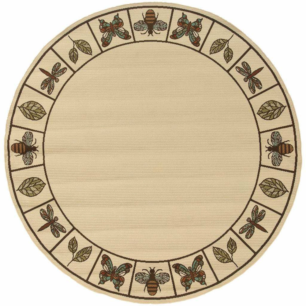8' X 8' Brown and Ivory Round Abstract Stain Resistant Indoor Outdoor Area Rug - Homeroots - Flyclothing LLC