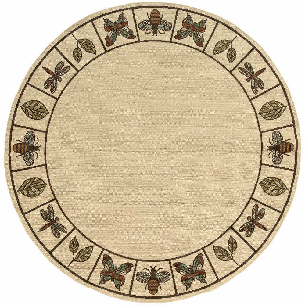 8' X 8' Brown and Ivory Round Abstract Stain Resistant Indoor Outdoor Area Rug - Homeroots - Flyclothing LLC