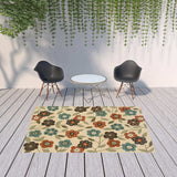 7' X 10' Brown and Ivory Floral Stain Resistant Indoor Outdoor Area Rug - Homeroots - Flyclothing LLC