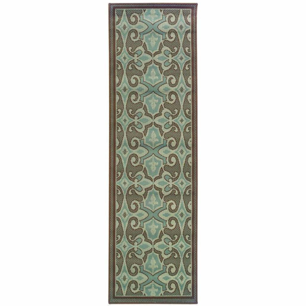 2' X 8' Blue Oriental Stain Resistant Indoor Outdoor Area Rug - Homeroots - Flyclothing LLC