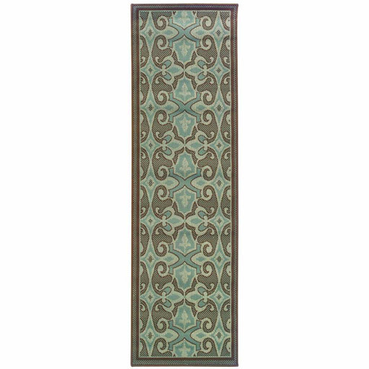 2' X 8' Blue Oriental Stain Resistant Indoor Outdoor Area Rug - Homeroots - Flyclothing LLC