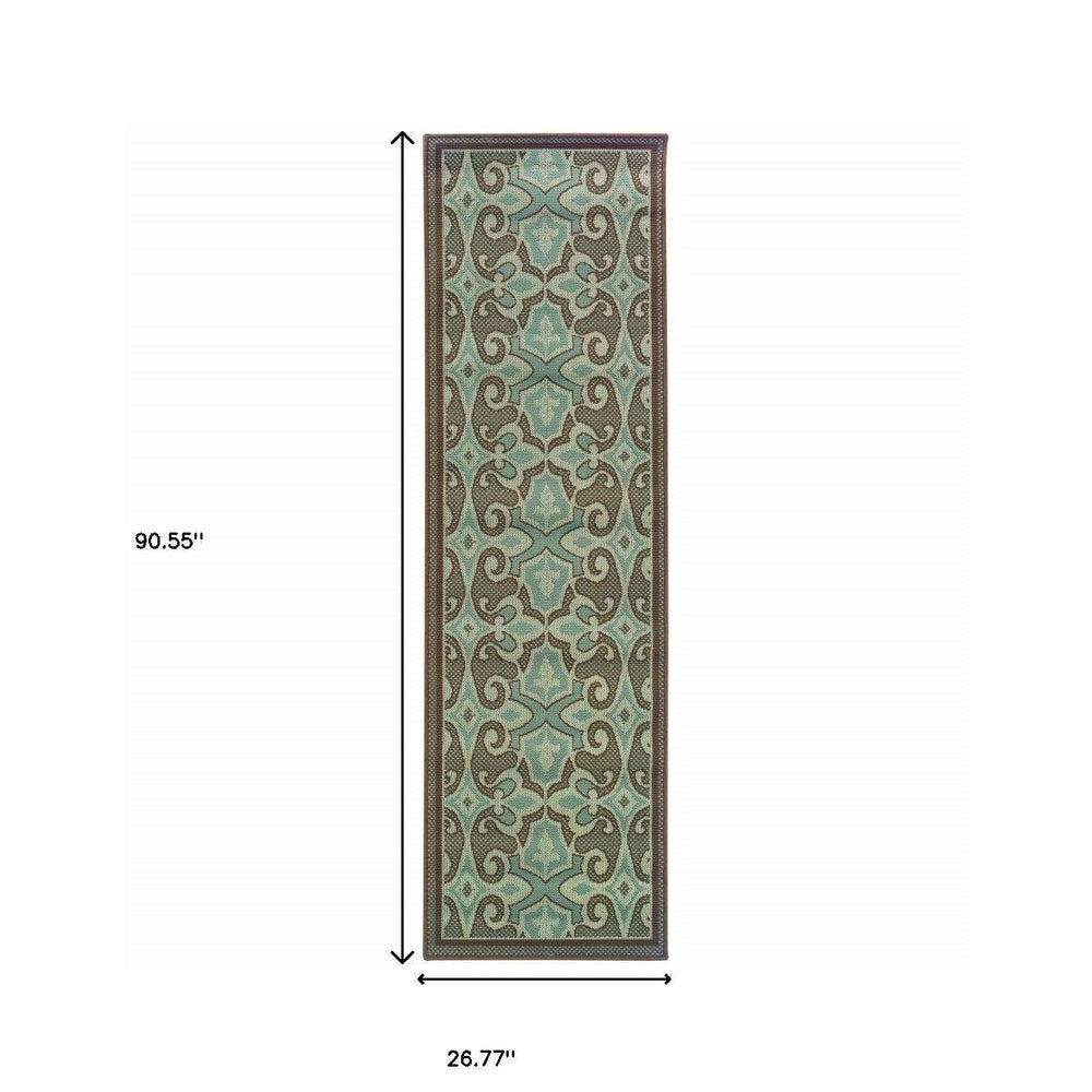 2' X 8' Blue Oriental Stain Resistant Indoor Outdoor Area Rug - Homeroots - Flyclothing LLC