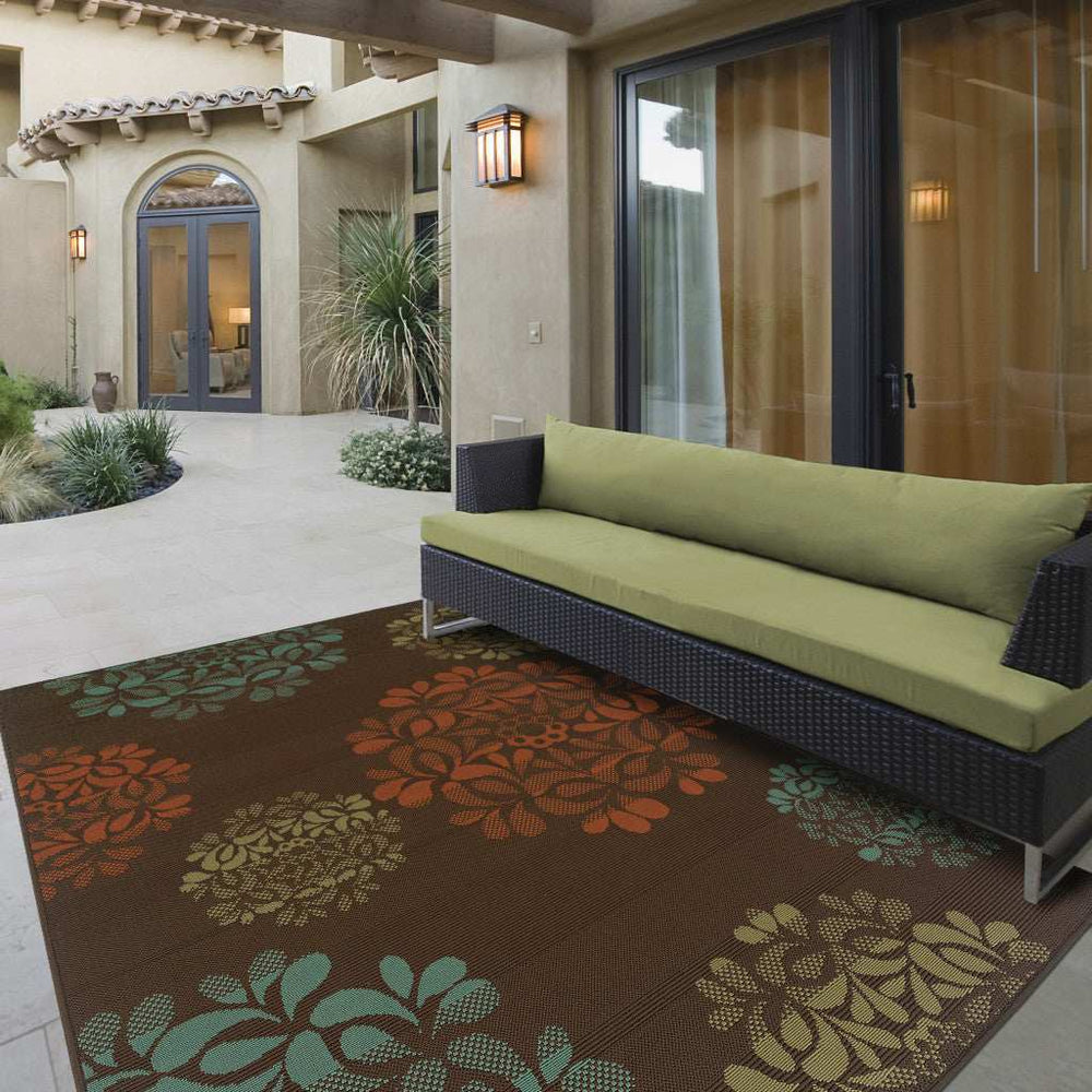2' X 4' Brown Floral Stain Resistant Indoor Outdoor Area Rug - Homeroots - Flyclothing LLC