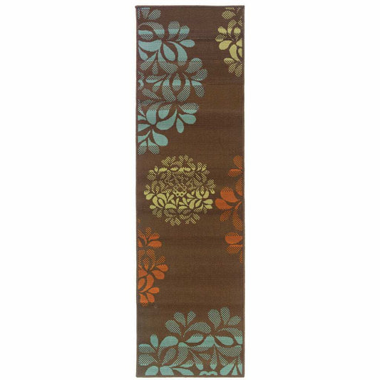 2' X 8' Brown Floral Stain Resistant Indoor Outdoor Area Rug - Homeroots - Flyclothing LLC