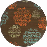 8' X 8' Brown Round Floral Stain Resistant Indoor Outdoor Area Rug - Homeroots - Flyclothing LLC