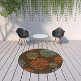 8' X 8' Brown Round Floral Stain Resistant Indoor Outdoor Area Rug - Homeroots - Flyclothing LLC