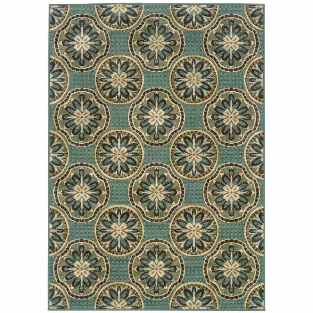 5' X 8' Blue and Ivory Floral Stain Resistant Indoor Outdoor Area Rug - Homeroots - Flyclothing LLC