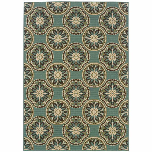 5' X 8' Blue and Ivory Floral Stain Resistant Indoor Outdoor Area Rug - Homeroots - Flyclothing LLC