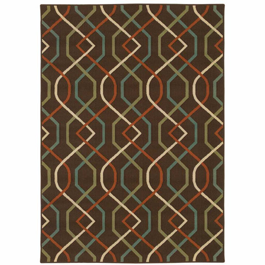 5' X 8' Brown and Ivory Geometric Stain Resistant Indoor Outdoor Area Rug - Homeroots - Flyclothing LLC
