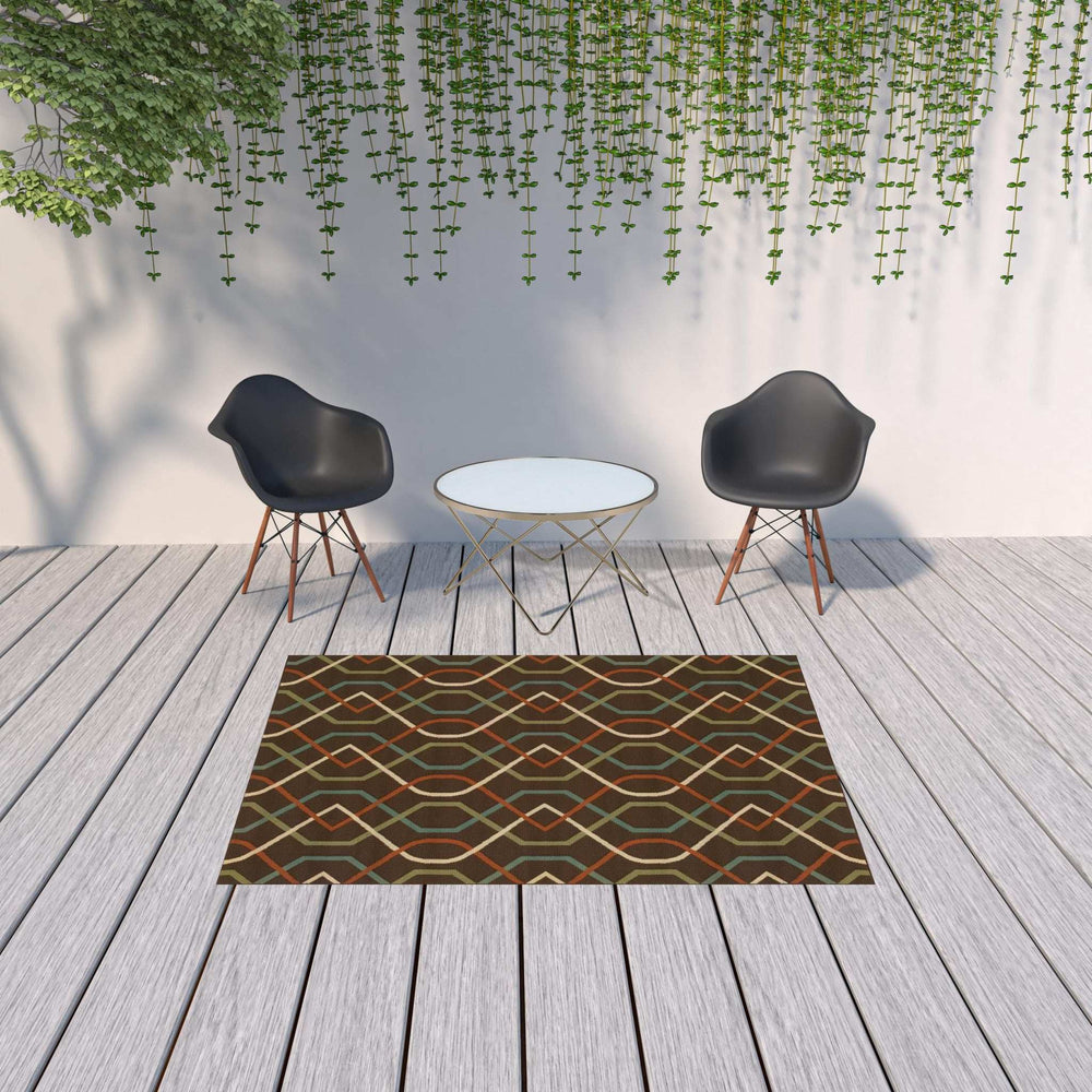 5' X 8' Brown and Ivory Geometric Stain Resistant Indoor Outdoor Area Rug - Homeroots - Flyclothing LLC