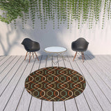 8' X 8' Brown and Ivory Round Geometric Stain Resistant Indoor Outdoor Area Rug - Homeroots - Flyclothing LLC