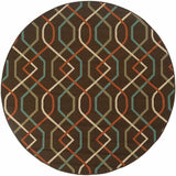 8' X 8' Brown and Ivory Round Geometric Stain Resistant Indoor Outdoor Area Rug - Homeroots - Flyclothing LLC