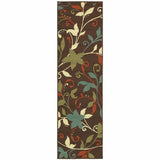 8' Runner Brown Floral Stain Resistant Indoor Outdoor Runner Rug - Homeroots - Flyclothing LLC
