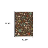4' X 6' Brown Floral Stain Resistant Indoor Outdoor Area Rug - Homeroots - Flyclothing LLC