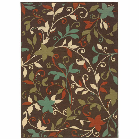 7' X 10' Brown Floral Stain Resistant Indoor Outdoor Area Rug - Homeroots - Flyclothing LLC