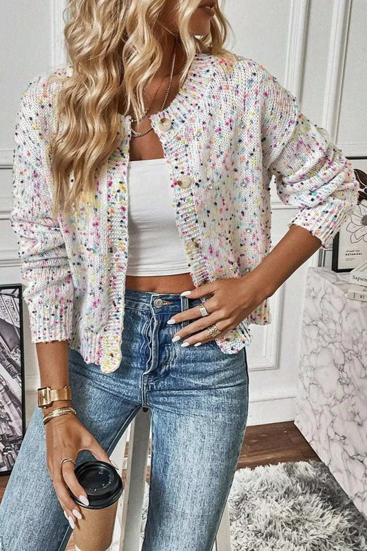 Confetti Button Up Long Sleeve Cardigan - Trendsi - Flyclothing LLC