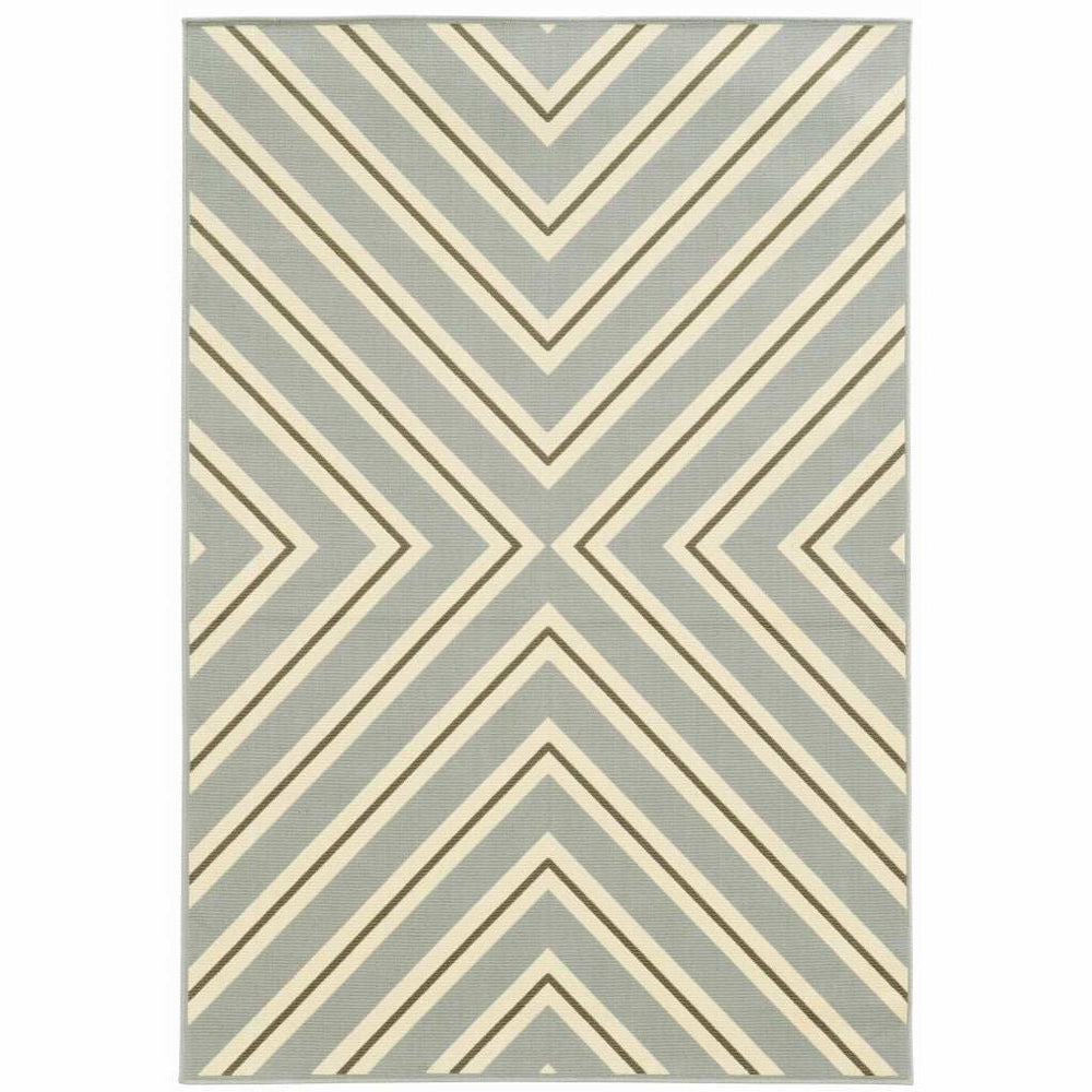 9' X 13' Gray and Ivory Geometric Stain Resistant Indoor Outdoor Area Rug - Homeroots - Flyclothing LLC