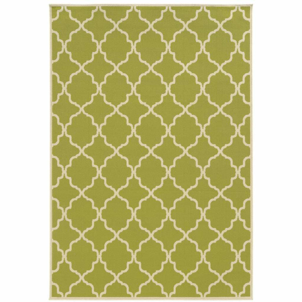 9' X 13' Green and Ivory Geometric Stain Resistant Indoor Outdoor Area Rug - Homeroots - Flyclothing LLC