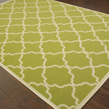 9' X 13' Green and Ivory Geometric Stain Resistant Indoor Outdoor Area Rug - Homeroots - Flyclothing LLC