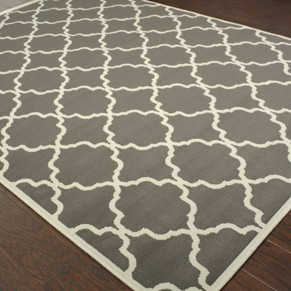 9' X 13' Charcoal Geometric Stain Resistant Indoor Outdoor Area Rug - Homeroots - Flyclothing LLC