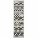 2' X 7' Blue and Beige Geometric Stain Resistant Indoor Outdoor Area Rug - Homeroots - Flyclothing LLC