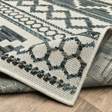 2' X 7' Blue and Beige Geometric Stain Resistant Indoor Outdoor Area Rug - Homeroots - Flyclothing LLC
