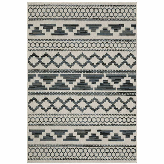 8' X 10' Blue and Beige Geometric Stain Resistant Indoor Outdoor Area Rug - Homeroots - Flyclothing LLC