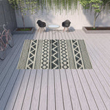 10' X 13' Blue and Beige Geometric Stain Resistant Indoor Outdoor Area Rug - Homeroots - Flyclothing LLC