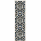 2' X 7' Blue and Beige Geometric Stain Resistant Indoor Outdoor Area Rug - Homeroots - Flyclothing LLC