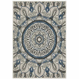 3' X 5' Blue and Beige Geometric Stain Resistant Indoor Outdoor Area Rug - Homeroots - Flyclothing LLC