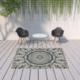 7' X 9' Blue and Beige Geometric Stain Resistant Indoor Outdoor Area Rug - Homeroots - Flyclothing LLC