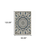 8' X 10' Blue and Beige Geometric Stain Resistant Indoor Outdoor Area Rug - Homeroots - Flyclothing LLC