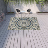 10' X 13' Blue and Beige Geometric Stain Resistant Indoor Outdoor Area Rug - Homeroots - Flyclothing LLC